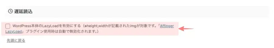 AFFINGER管理画面の「その他」タブにある遅延読込設定項目マーキング付