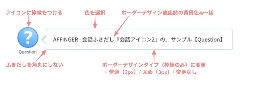 AFFINGER6の会話ふきだしで設定できる主なカスタマイズ項目の一覧画面