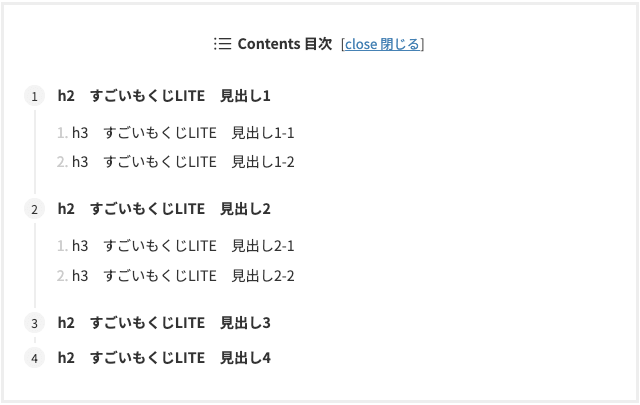 SUGOI MOKUJI(すごいもくじ)LITEの目次デザイン「タイムライン(カウント)」プレビュー画面