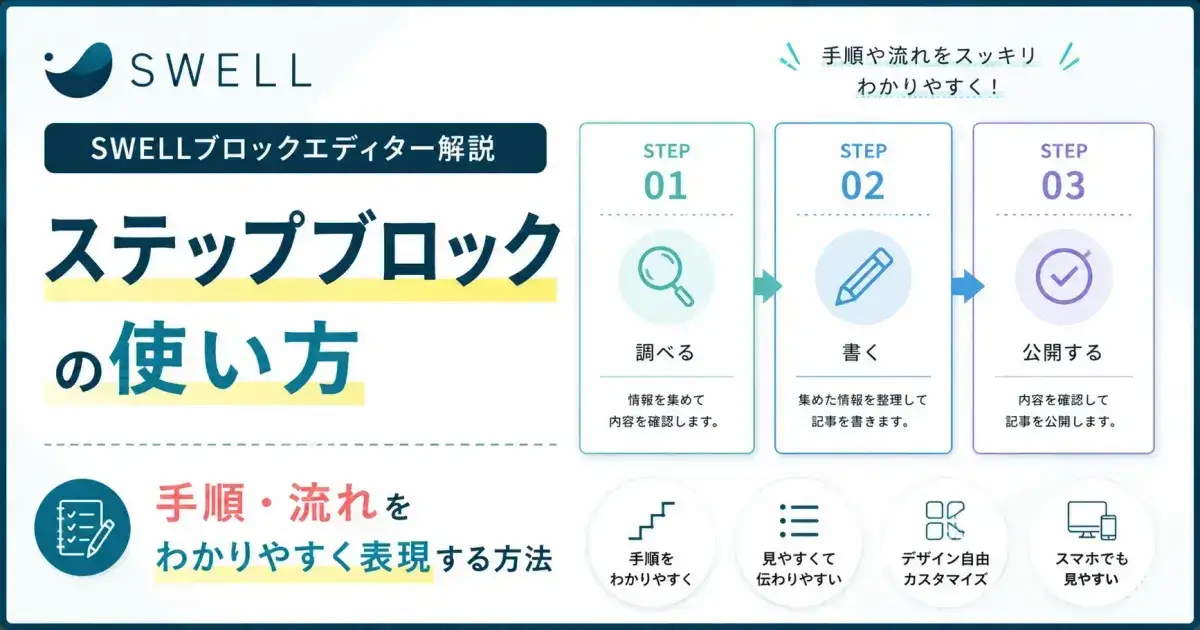 SWELLステップブロックで手順や流れを時系列にわかりやすく解説