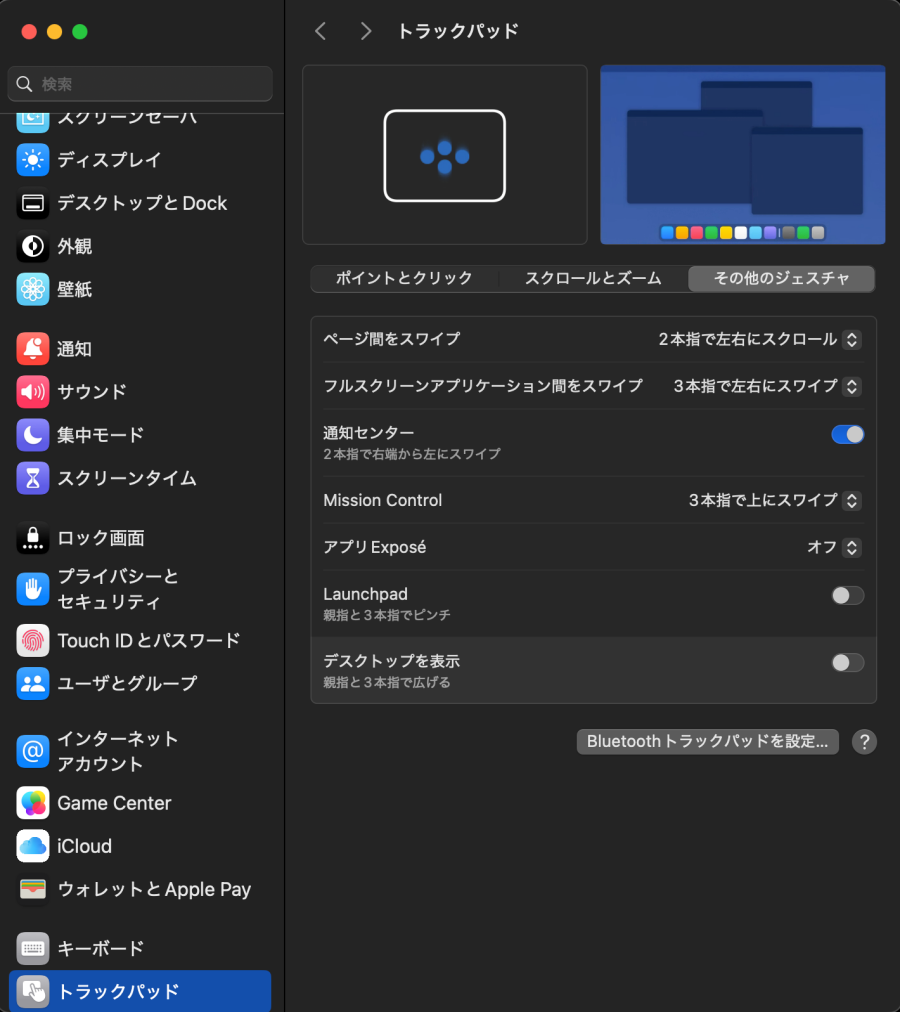 1392-25|リンゴマーク|システム設定|トラックパッド|その他のジェスチャ