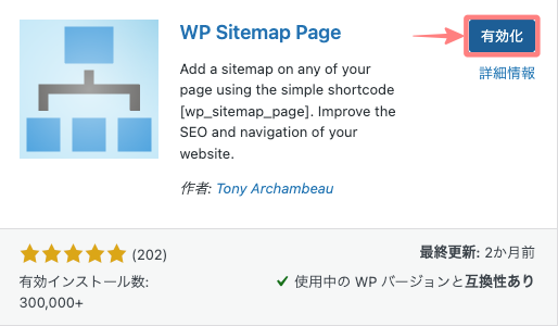 2515-3|プラグインを追加|WP Sitemap Page|有効化