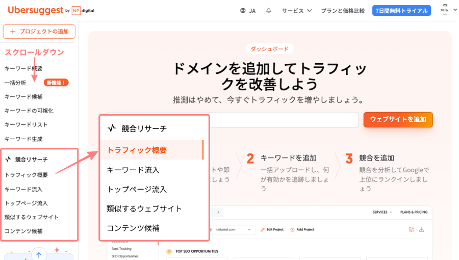 3553-10|Ubersuggest|競合リサーチ|トラフィック概要