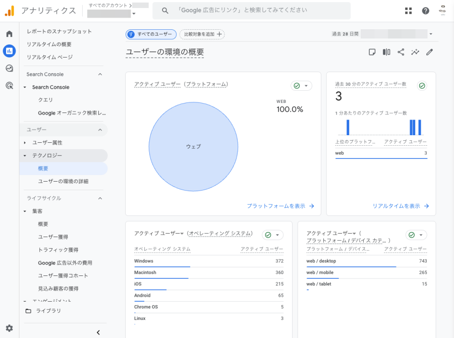 4128-6b|Googleアナリティクス(GA4)|レポート|ユーザー|テクノロジー|概要