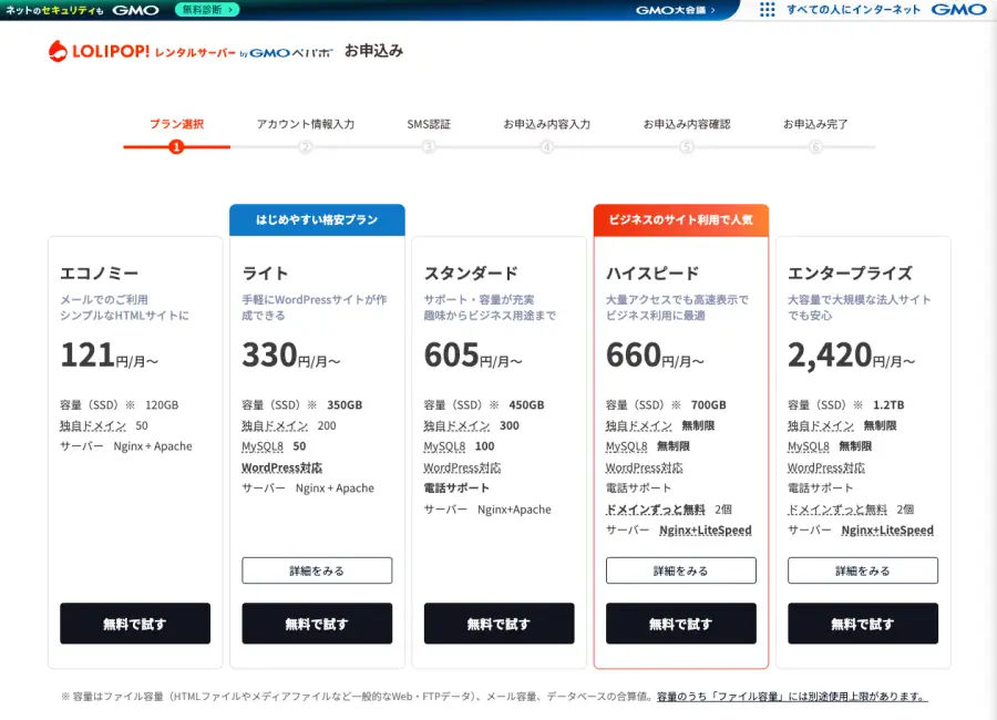 6270-2｜ロリポップ！レンタルサーバー｜お申し込み｜プラン選択